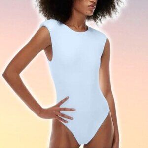BABATON Contour Shoulder Pad Bodysuit Sz Large Light Blue